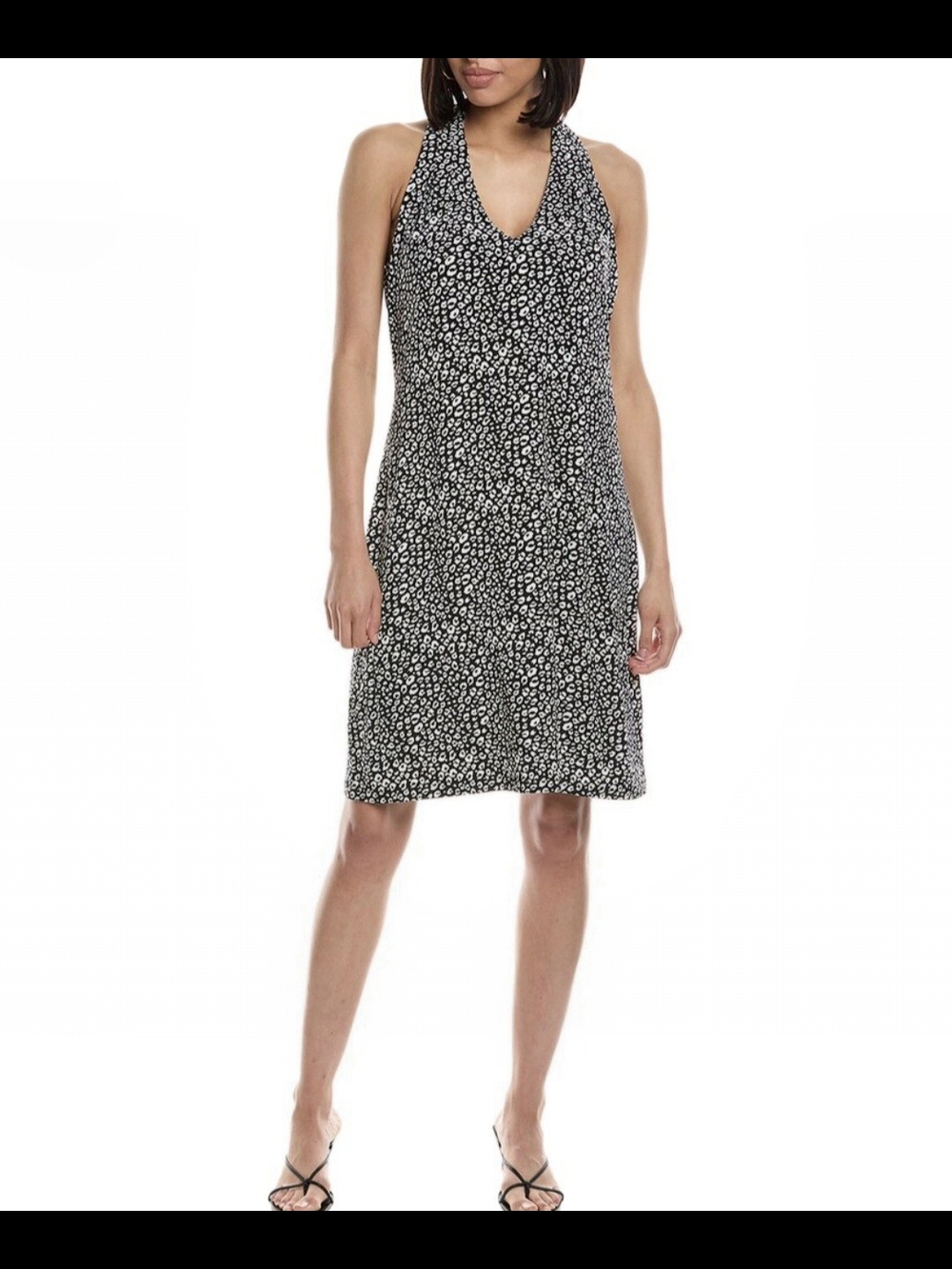 Tommy Bahama Sandy Spots sleeveless mini dress in a black and white leopard